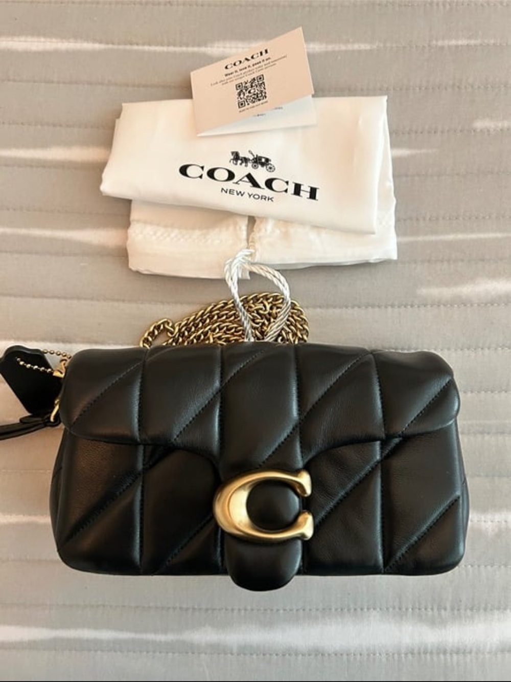 COACH Black Quilted Leather Crossbody with Gold 'C' Accent